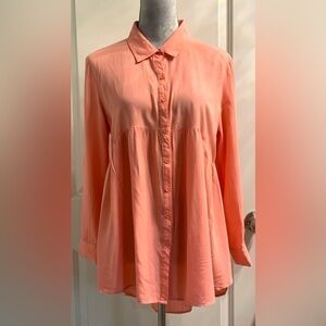 UMGEE Women’s Peach Button Up Tunic Blouse Top Long Sleeve Medium